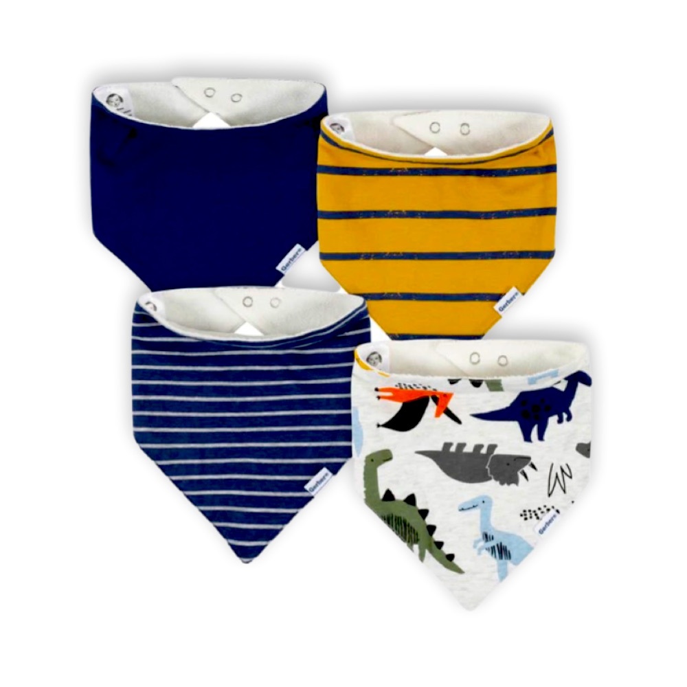 NWT 4-pack Gerber baby dino bandana bibs